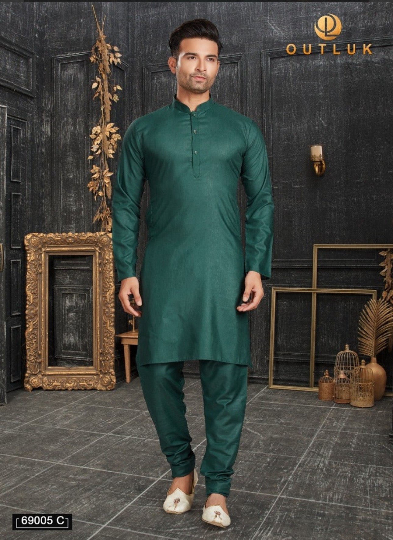 Dark Green Color Traditional  Kurta Pajama Catalog 69005 C– Ethnic Wear for Mens