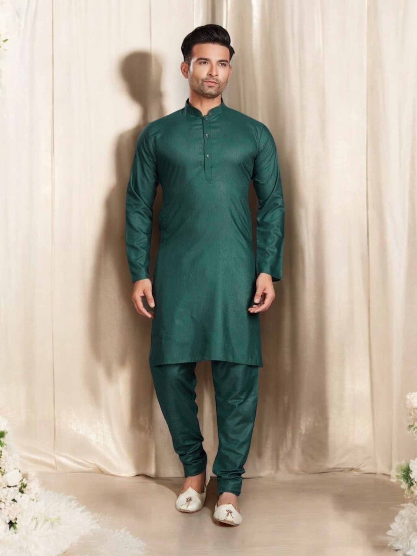 Dark Green Color Traditional  Kurta Pajama Catalog 69005 C– Ethnic Wear for Mens