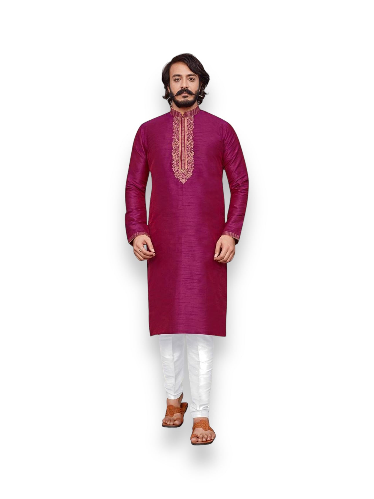 Dark Pink Color Designer Party Wear Traditional Art Silk Kurta with Pajama– Ethnic Wear for Mens