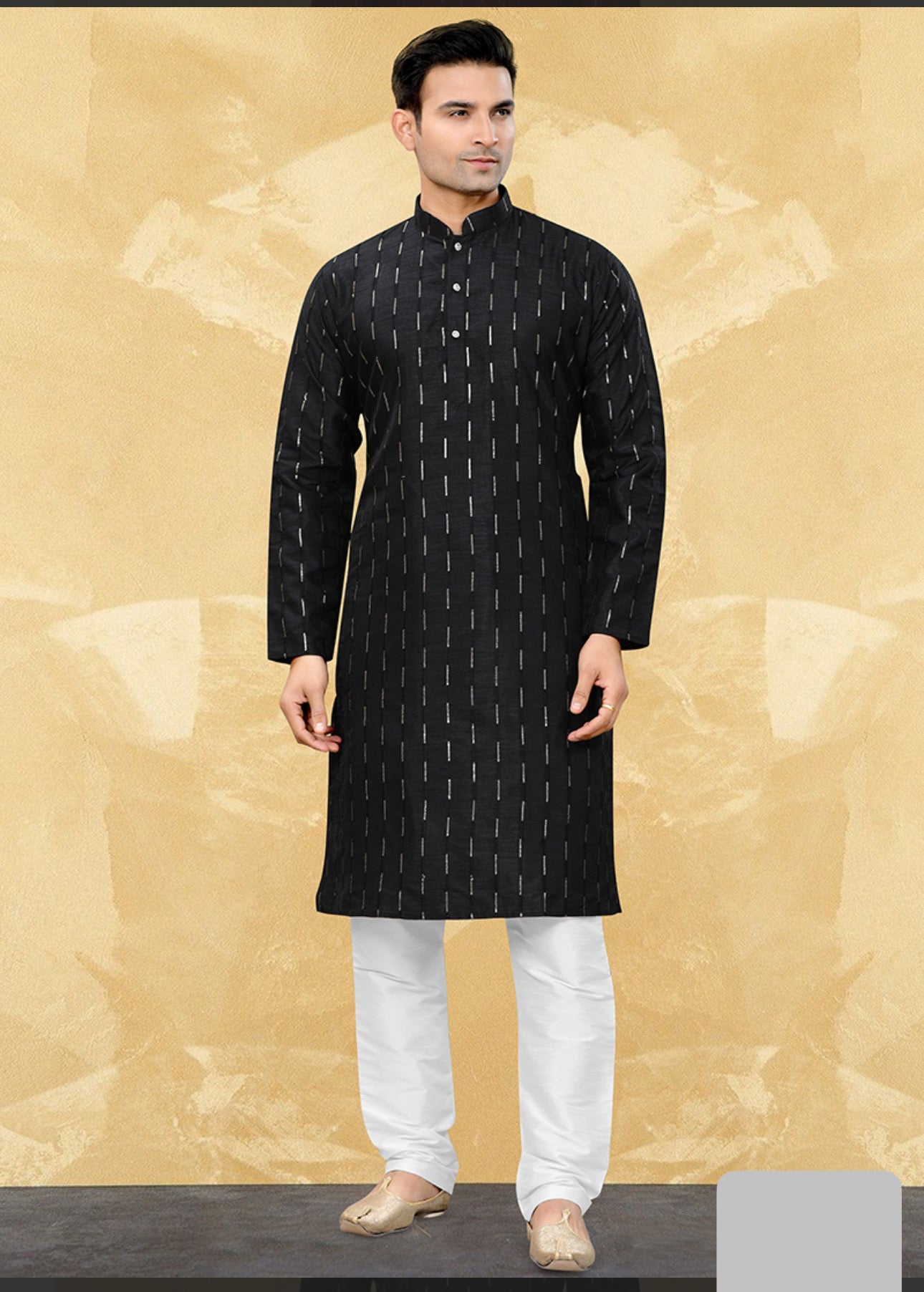 Mens Traditional Black Color Kurta Pajama Catalog 113002