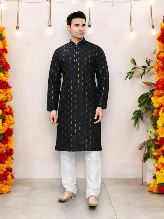 Mens Traditional Black Color Kurta Pajama Catalog 113002