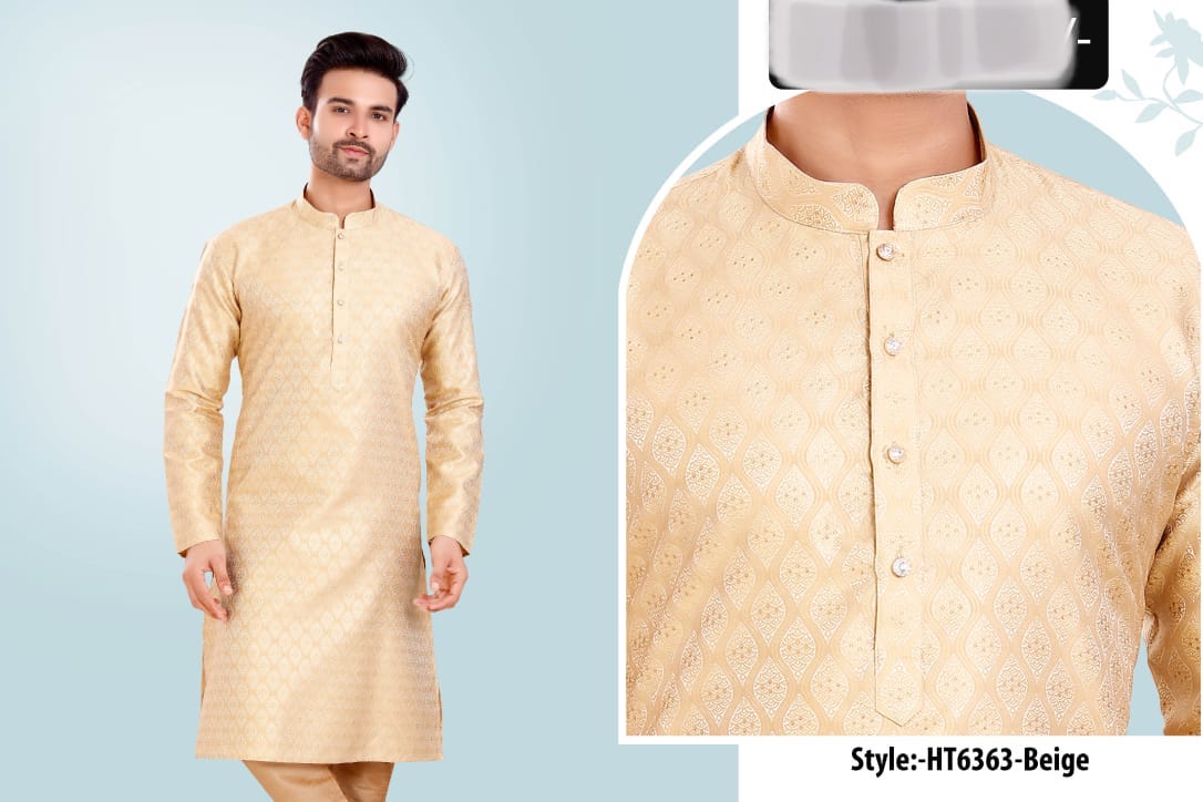 Beige Stylish Men's Silk Kurta Pajama - 6363– Ethnic Wear