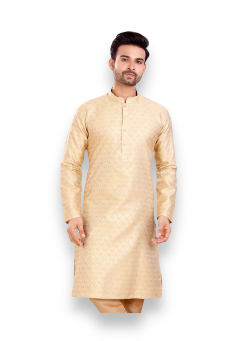 Beige Stylish Men's Silk Kurta Pajama - 6363– Ethnic Wear