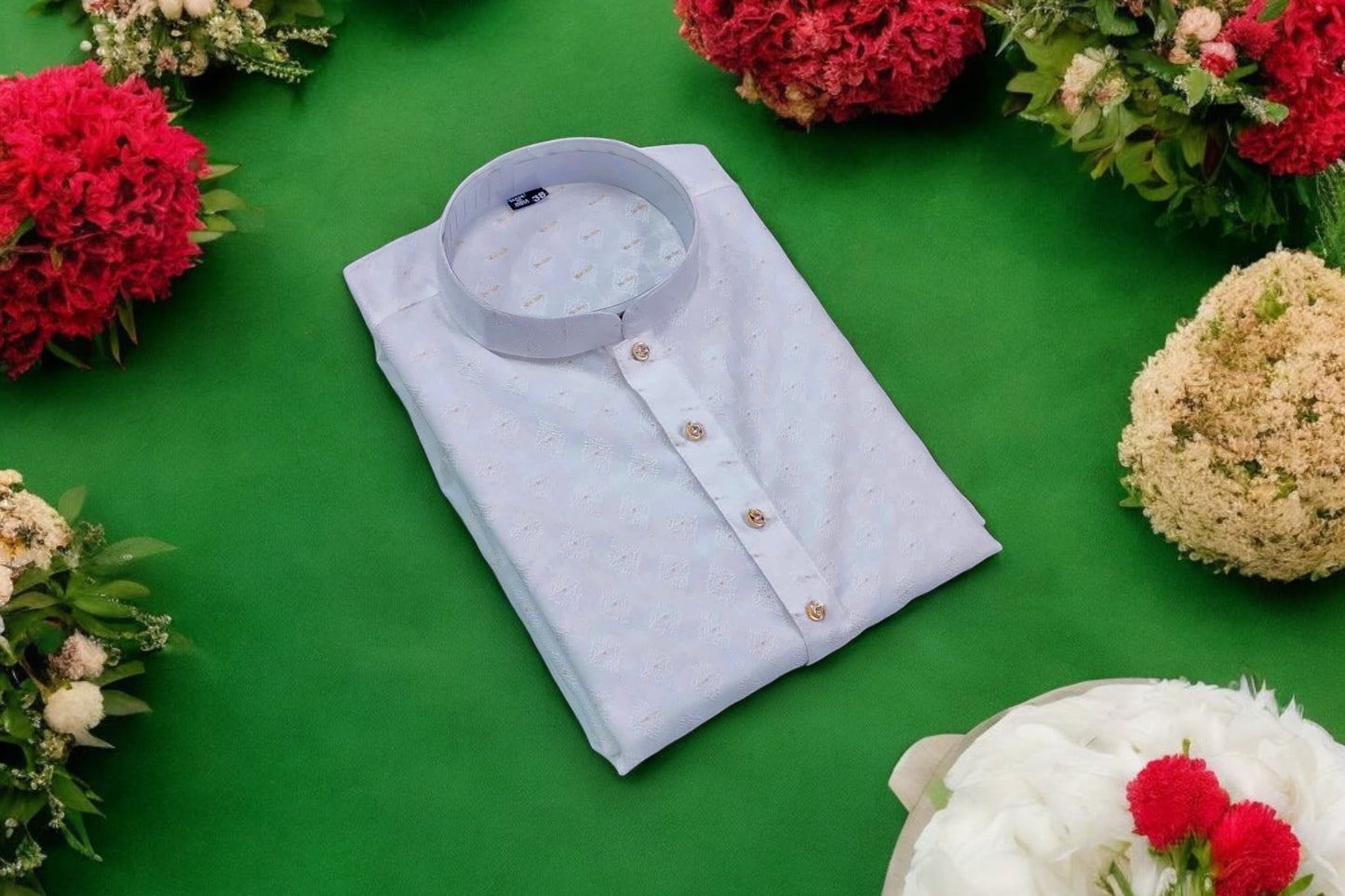 Men's Traditional White Silk Kurta with Pant - HT6511