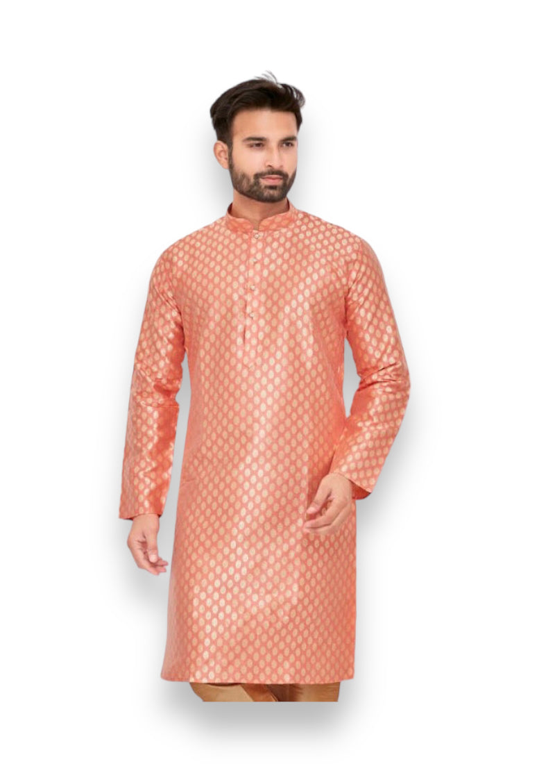 Mens Traditional Silk Kurta Pajama Set - Pink - 6326