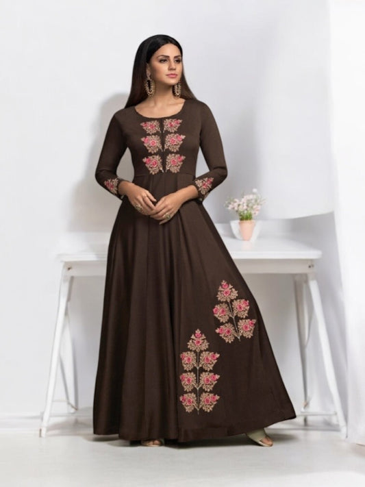 Brown Color Masleen Traditional Designer Gown - Ethnic Wear for Women - 308