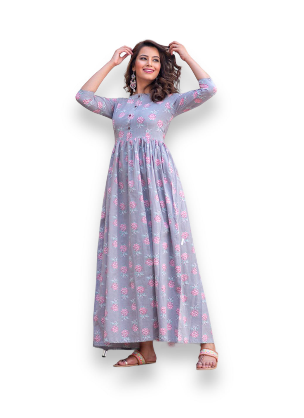Blue: Muslin Printed Work Traditional Gown-Ethnic Wear for Women-01