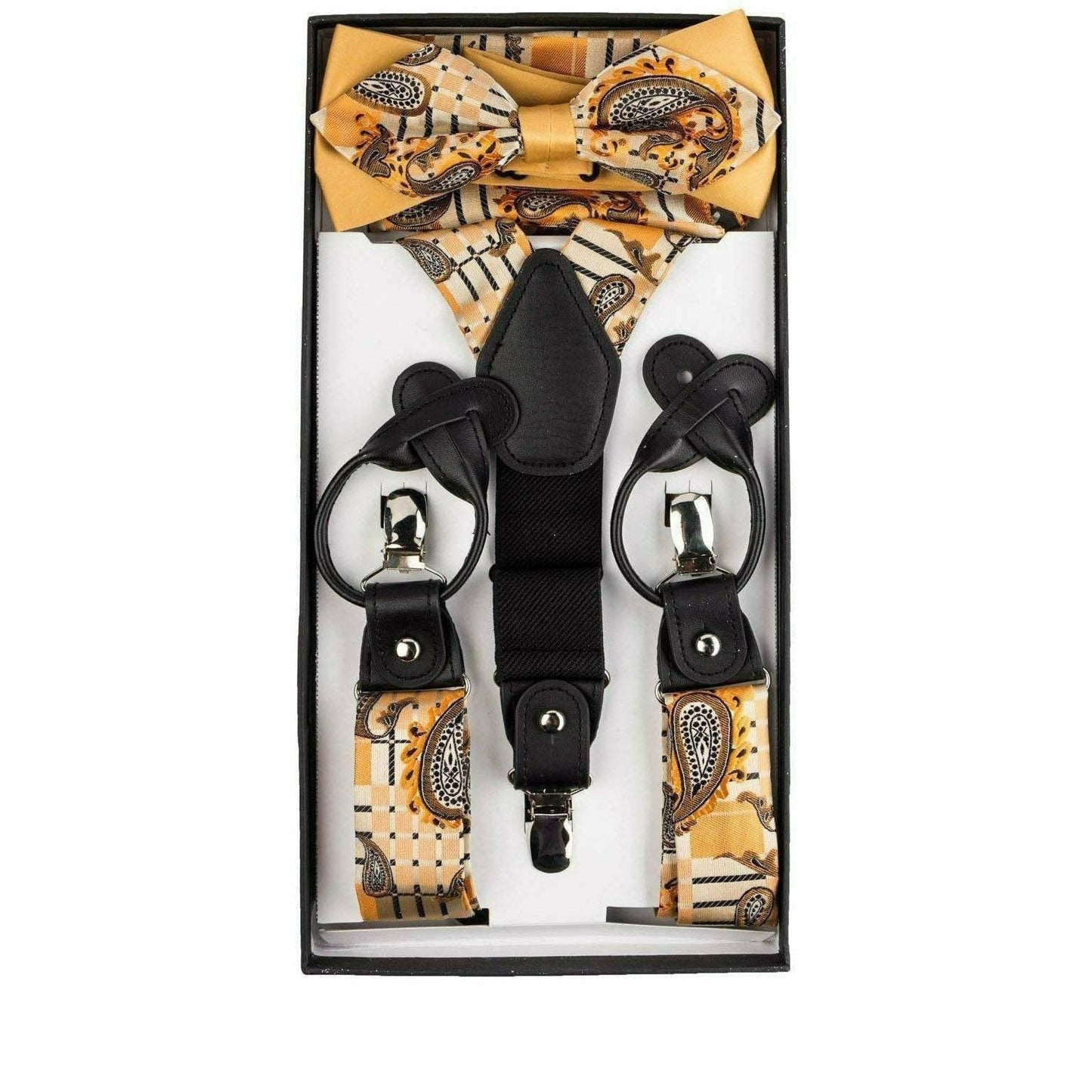 Vittorio Farina Men's Paisley Clip End Suspender with Silver Hardware in Gift Box: 70% Polyester & 30% Elastomer