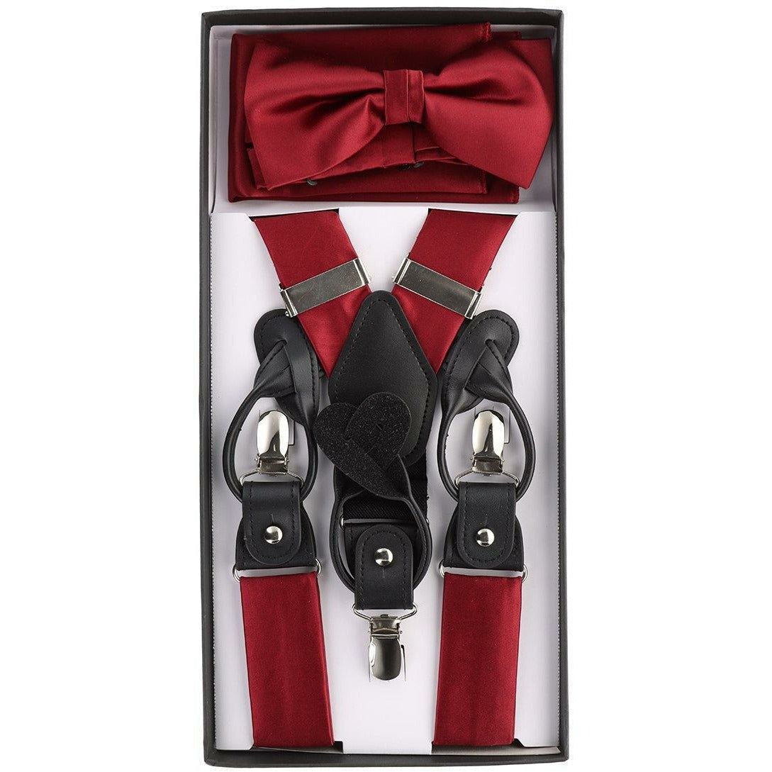 Vittorio Farina Men's Clip End Suspender, Bow Tie and Pocket Square Set with Silver Hardware in Gift Box: 70% Polyester & 30% Elastomer