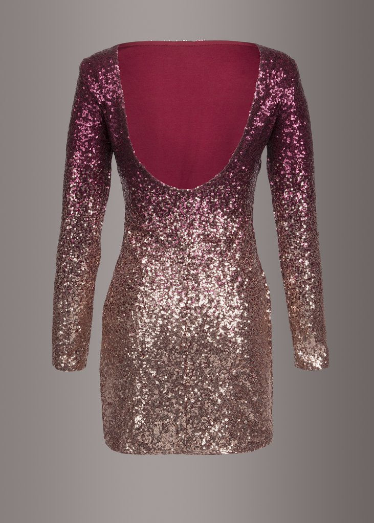 Diamond Girl Ombre Sequin Longsleeve Dress - Concordia Style Boutique