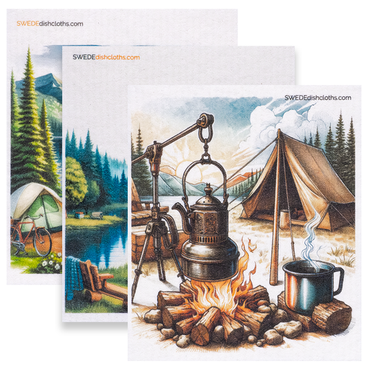 Eco-Friendly Swedish Dishcloths - Mixed Camping 2024 Set of 3 (Paper Towel Replacements, One of Each Design) - Concordia Style Boutique