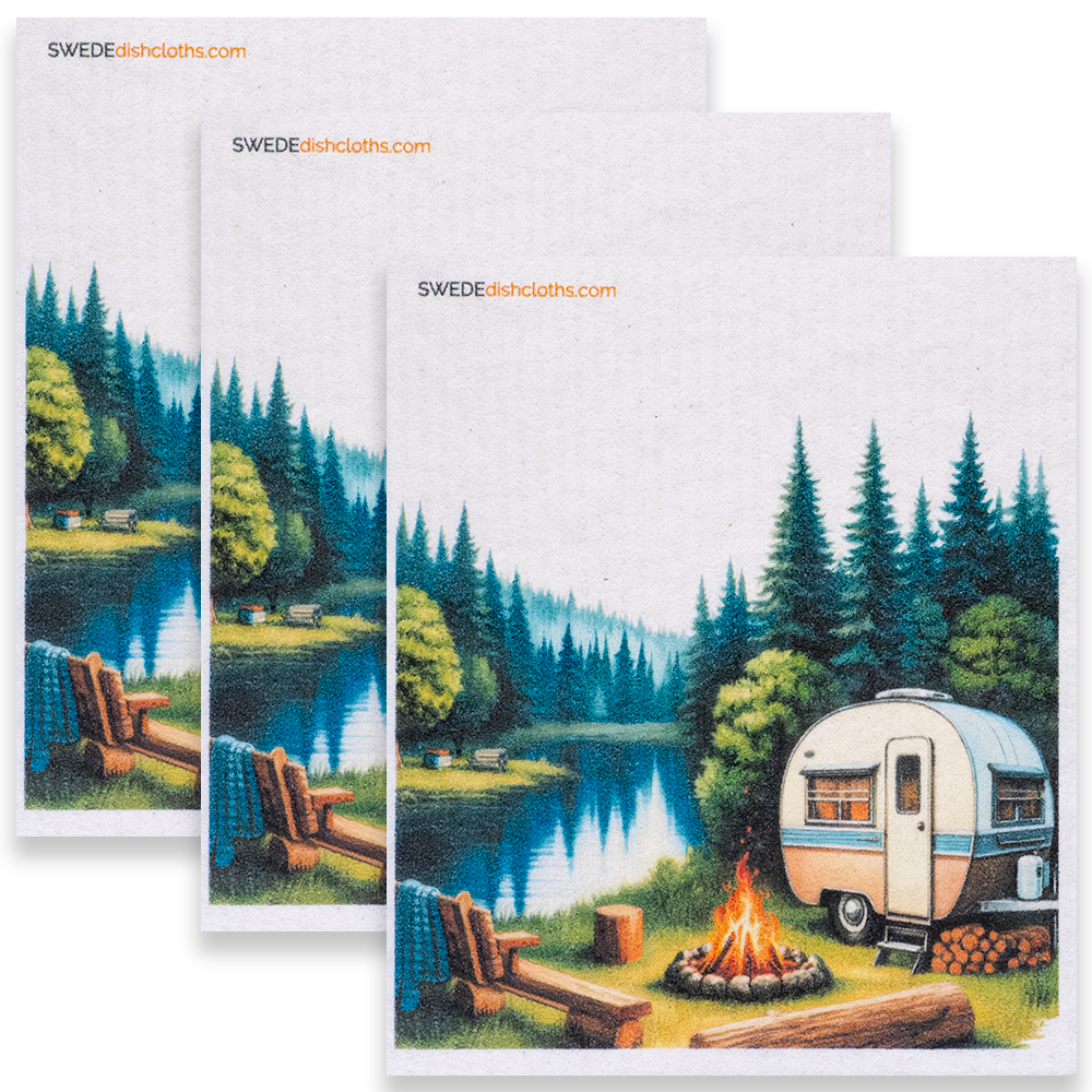 Eco-Friendly Swedish Dishcloths - Camper and Fire Set of 3 (Paper Towel Replacements) - Concordia Style Boutique