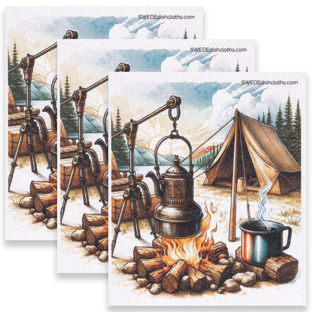 Eco-Friendly Swedish Dishcloths - Tent and Coffee Set of 3 (Paper Towel Replacements) - Concordia Style Boutique