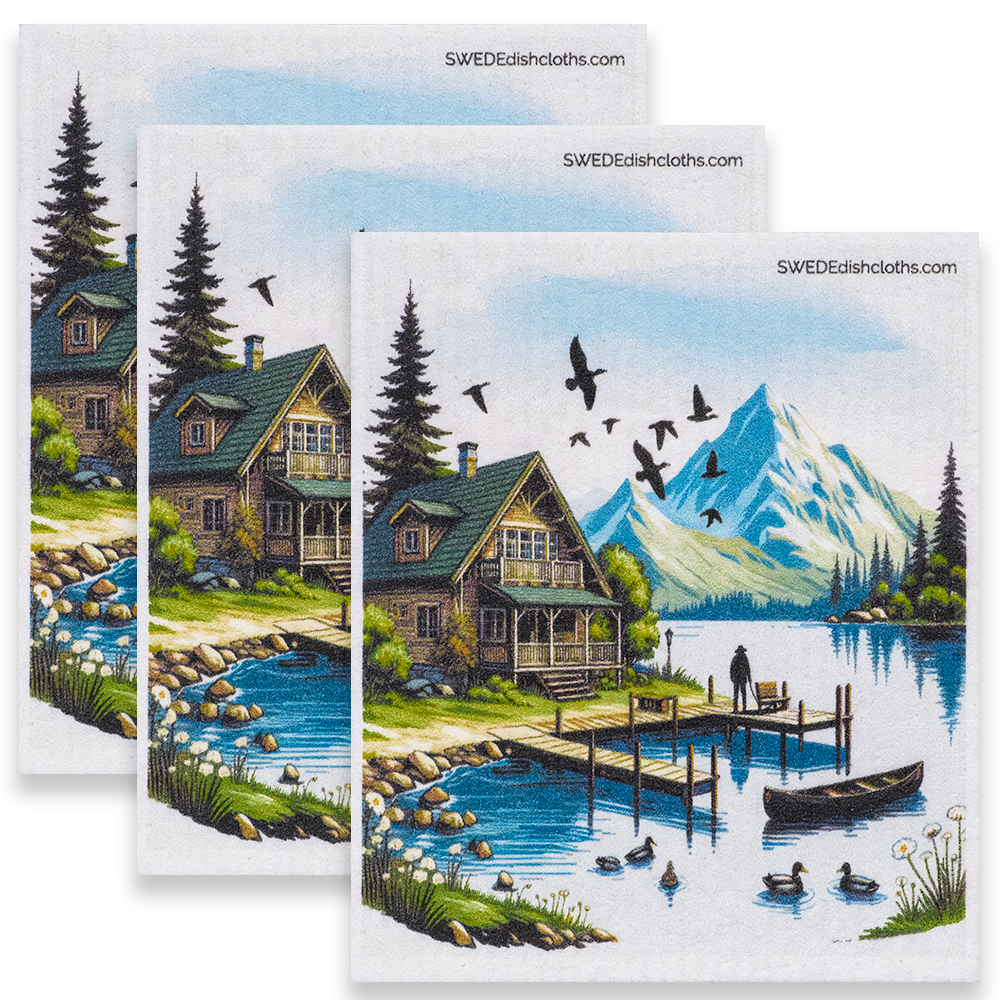 Eco-Friendly Swedish Dishcloths - Cabin on Lake Set of 3 (Paper Towel Replacements) - Concordia Style Boutique