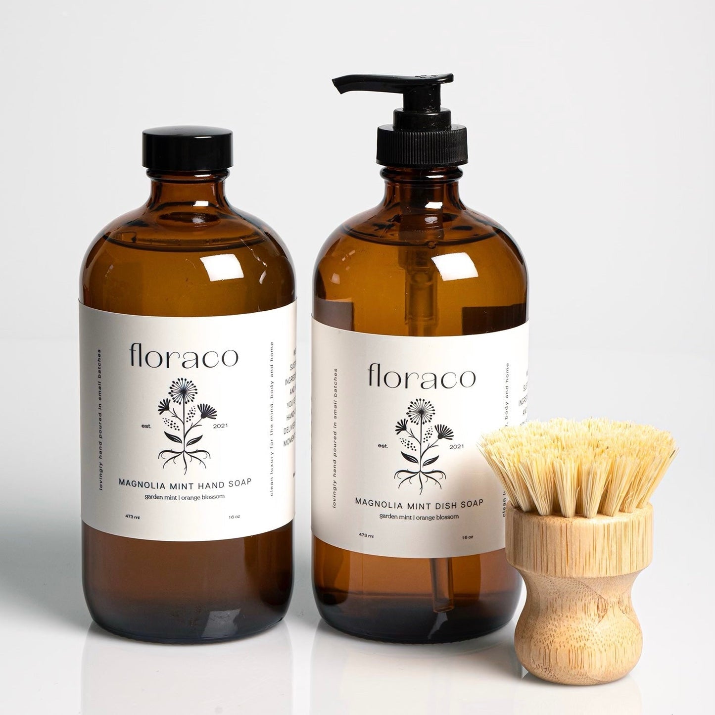 Magnolia Mint Refillable Glass Dish Soap: Wild Mint, Orange Blossom, Eucalyptus, Lemon, Mint + Tomato Leaf Scented