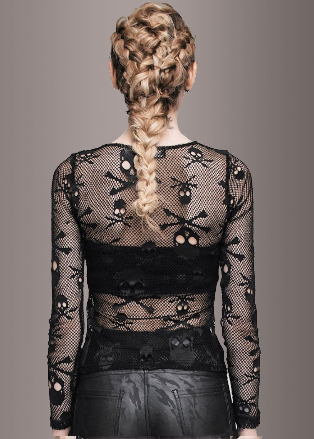 Sheer Long Sleeve Fishnet Top with Skull Design - Concordia Style Boutique