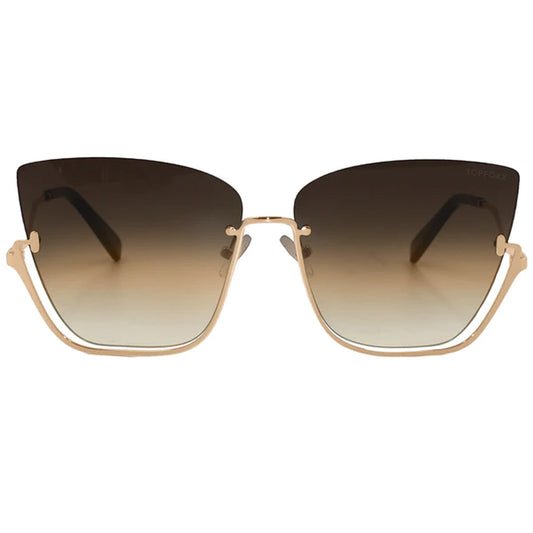 Vixen - Brown Lens Gold Frame Metal Cateye Sunglasses - Concordia Style Boutique