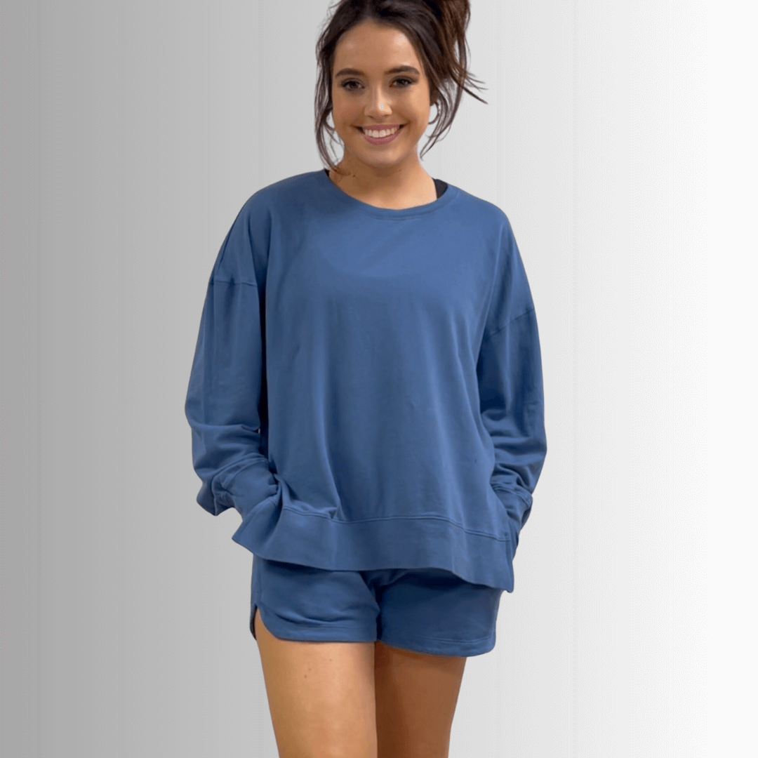 Annie All Cotton French Terry Shorts Denim Blue - Concordia Style Boutique