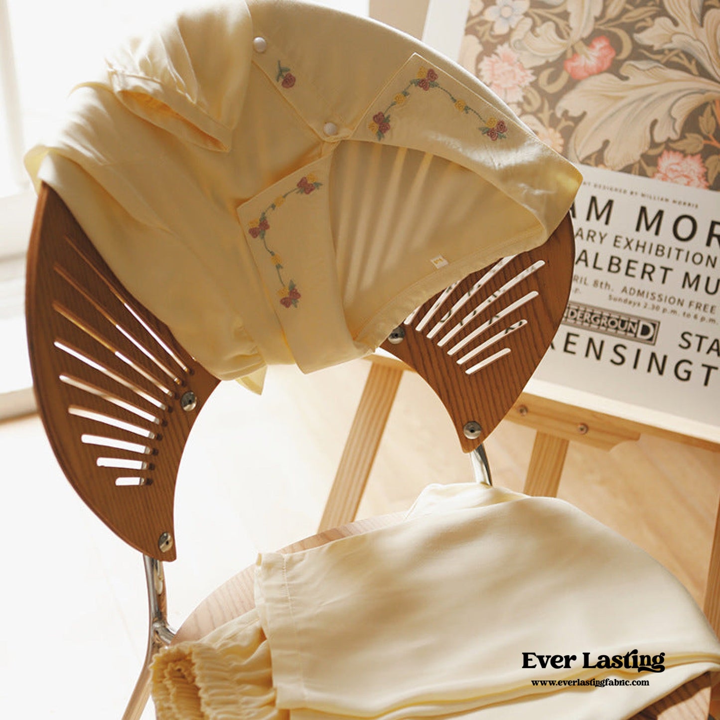 Silky Rose Cream Yellow Embroidered Pajama Set