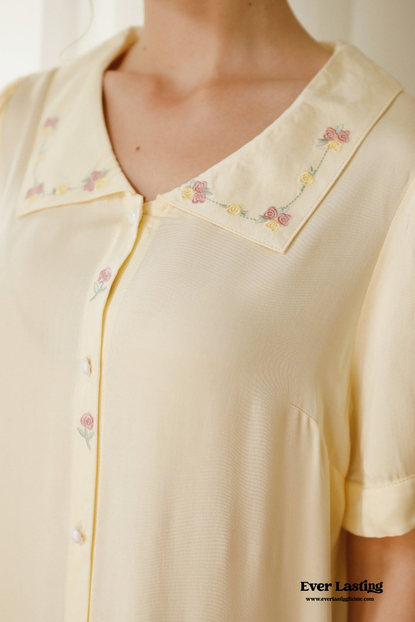 Silky Rose Cream Yellow Embroidered Short Pajama Set