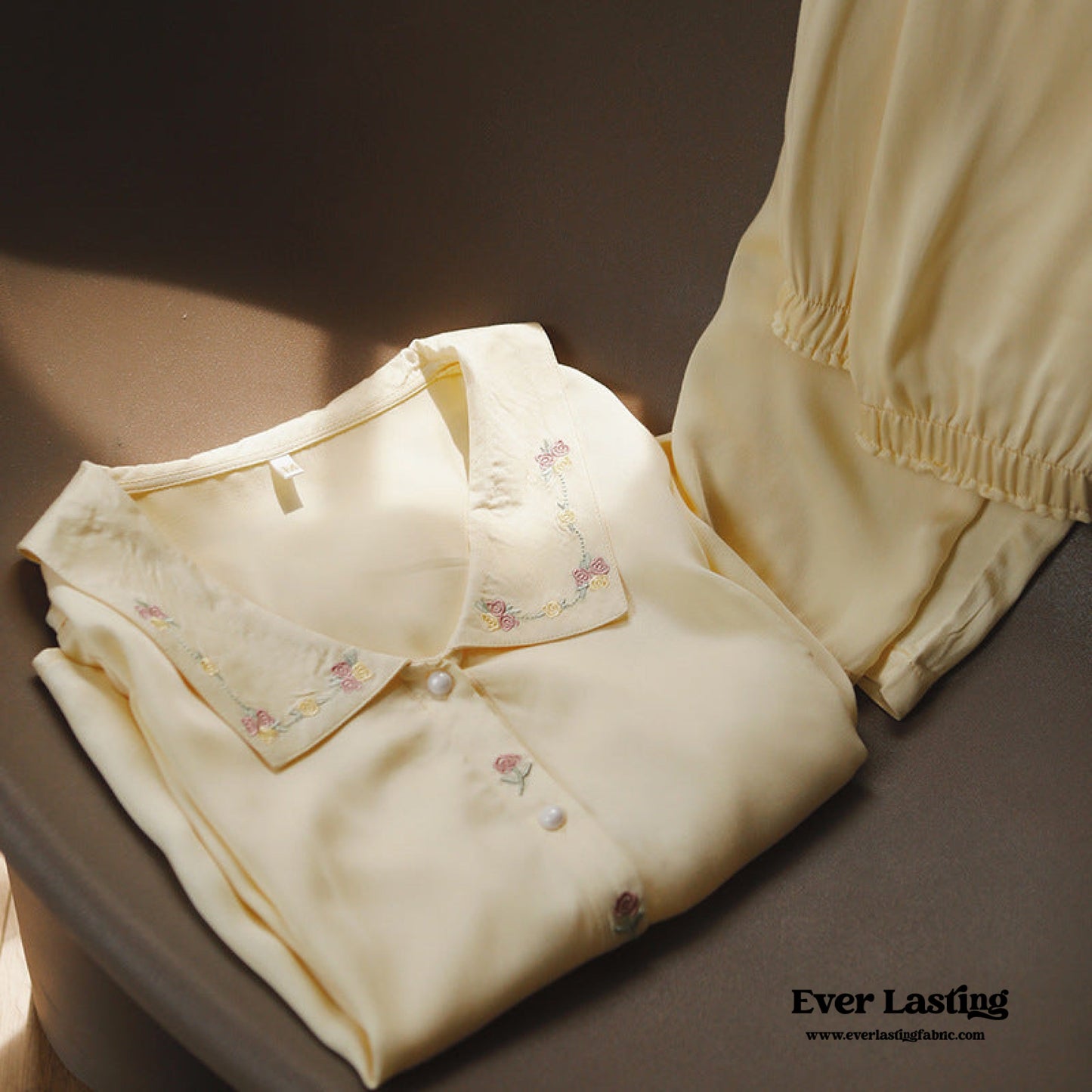 Silky Rose Cream Yellow Embroidered Short Pajama Set