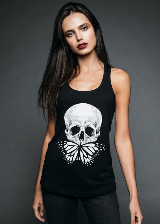Black Butterfly Skull Racerback Tank Top - Concordia Style Boutique