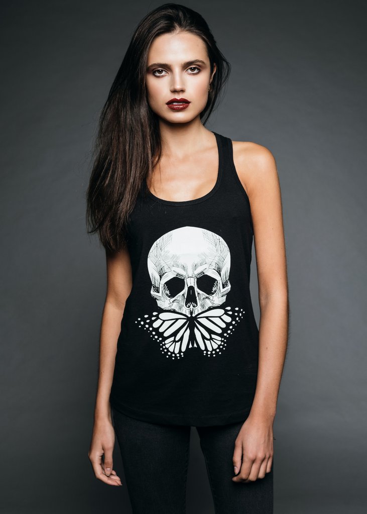 Black Butterfly Skull Racerback Tank Top - Concordia Style Boutique