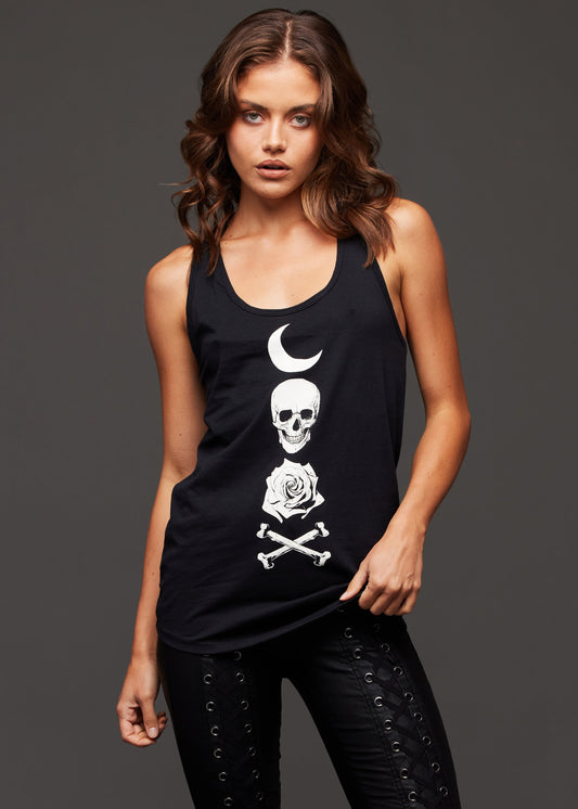 Crescent Moon and Skull Sleeveless Graphic Tee - Concordia Style Boutique