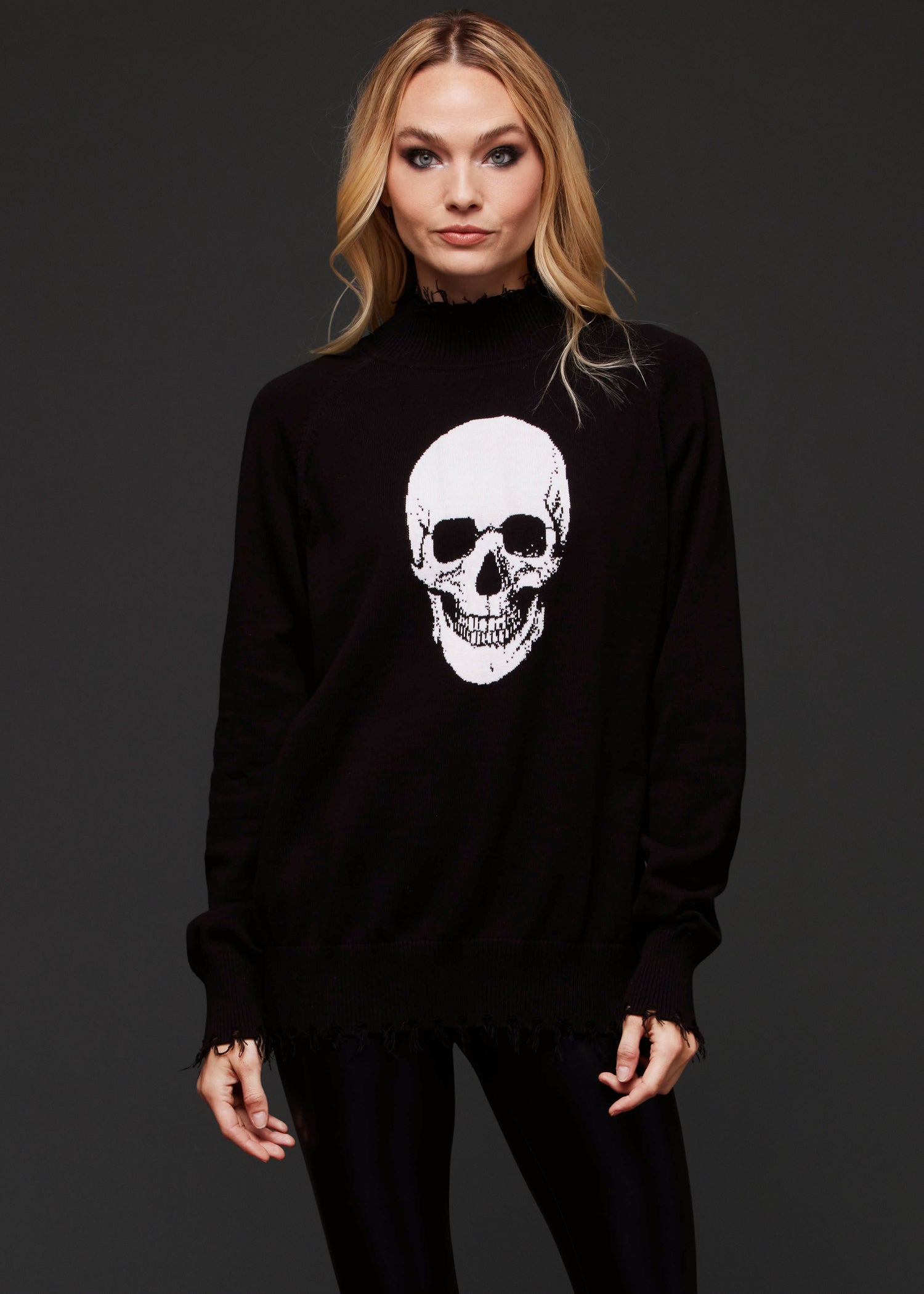 Distressed Skull Knit Sweater - Concordia Style Boutique