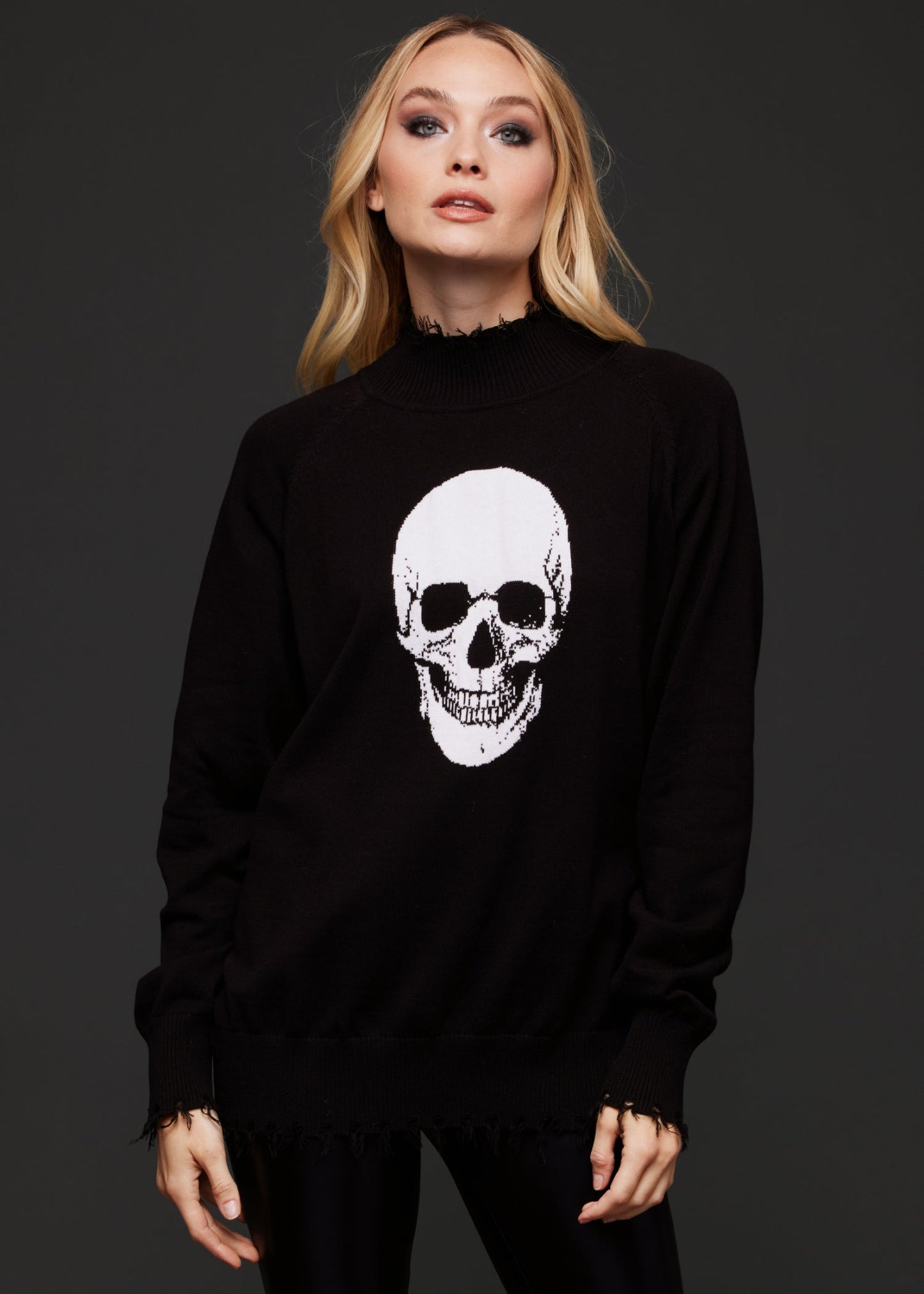 Distressed Skull Knit Sweater - Concordia Style Boutique