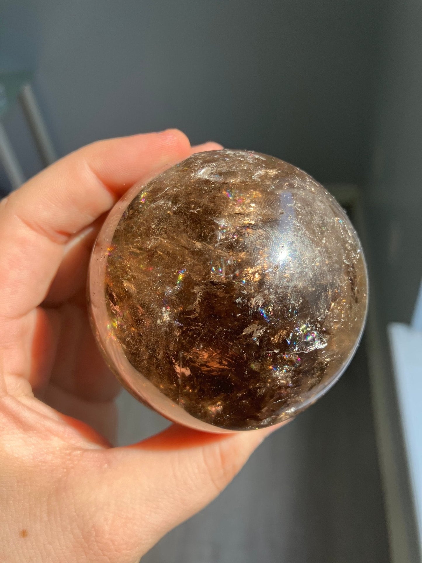 Smoky Quartz Sphere – 65mm with Stunning Rainbows