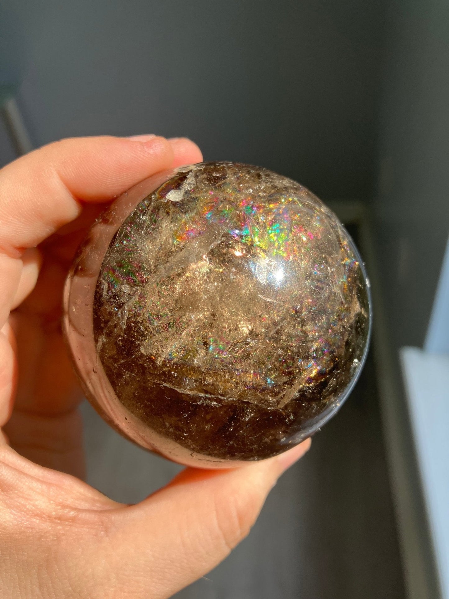 Smoky Quartz Sphere – 65mm with Stunning Rainbows