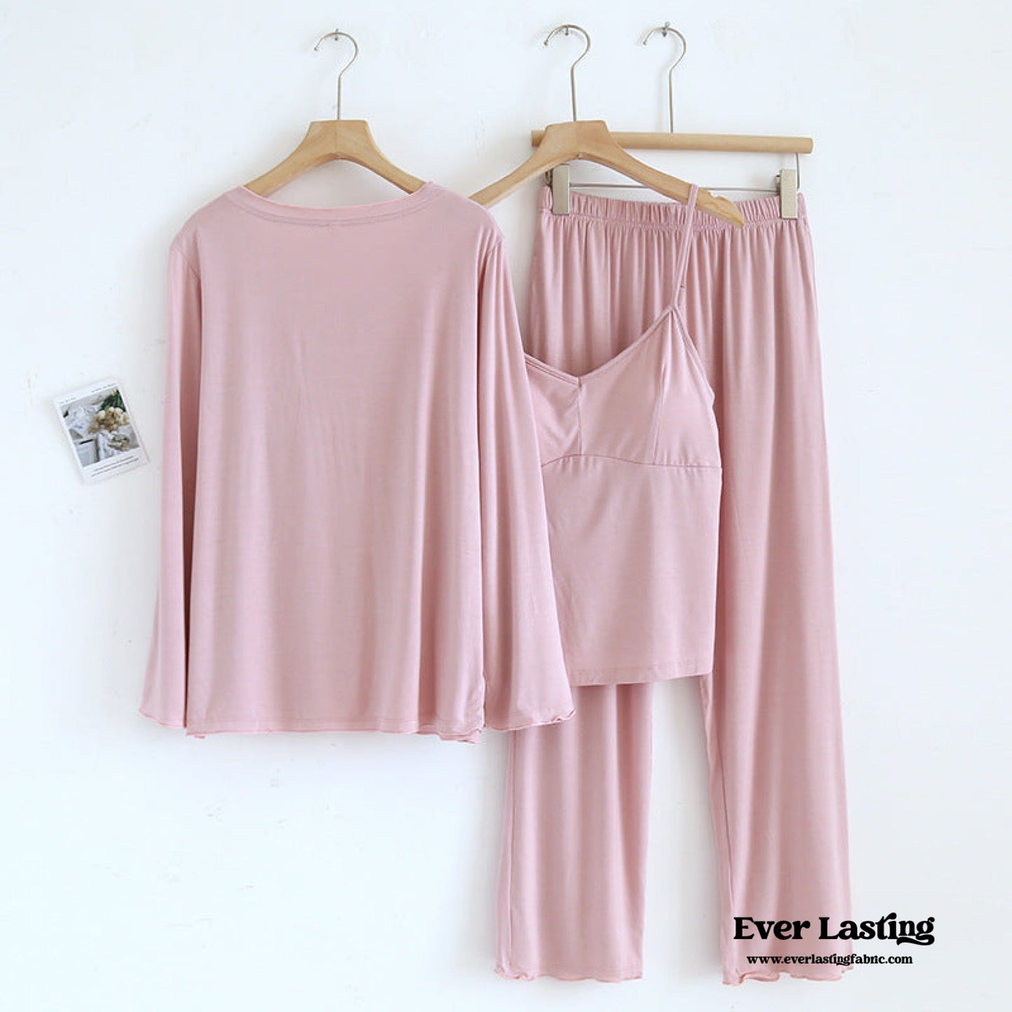 Solid Ruffle V Tank and Long Pants with Cardigan Modal Pajama Set