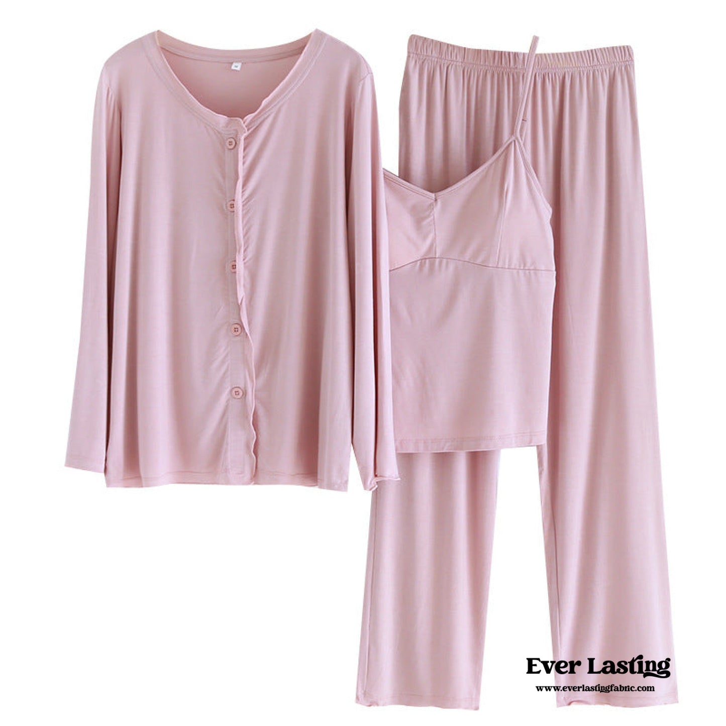 Solid Ruffle V Tank and Long Pants with Cardigan Modal Pajama Set