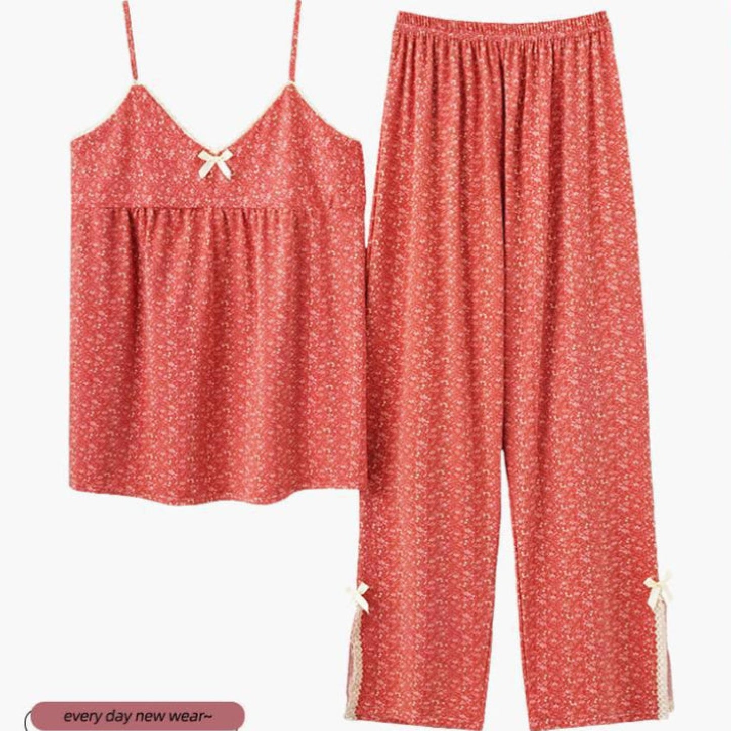 Sophie Pastoral Floral Pajama Set / Red
