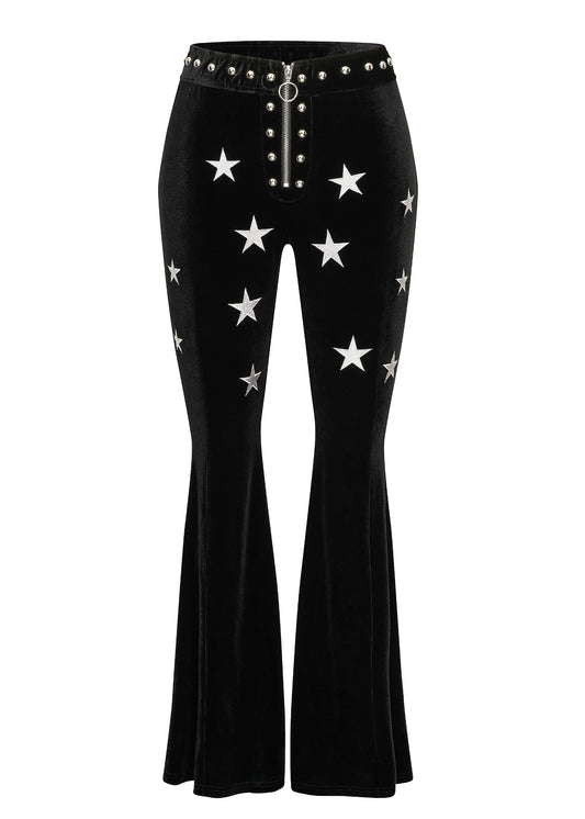 Studded Velvet Flare Pants Star Bell Bottoms - Concordia Style Boutique