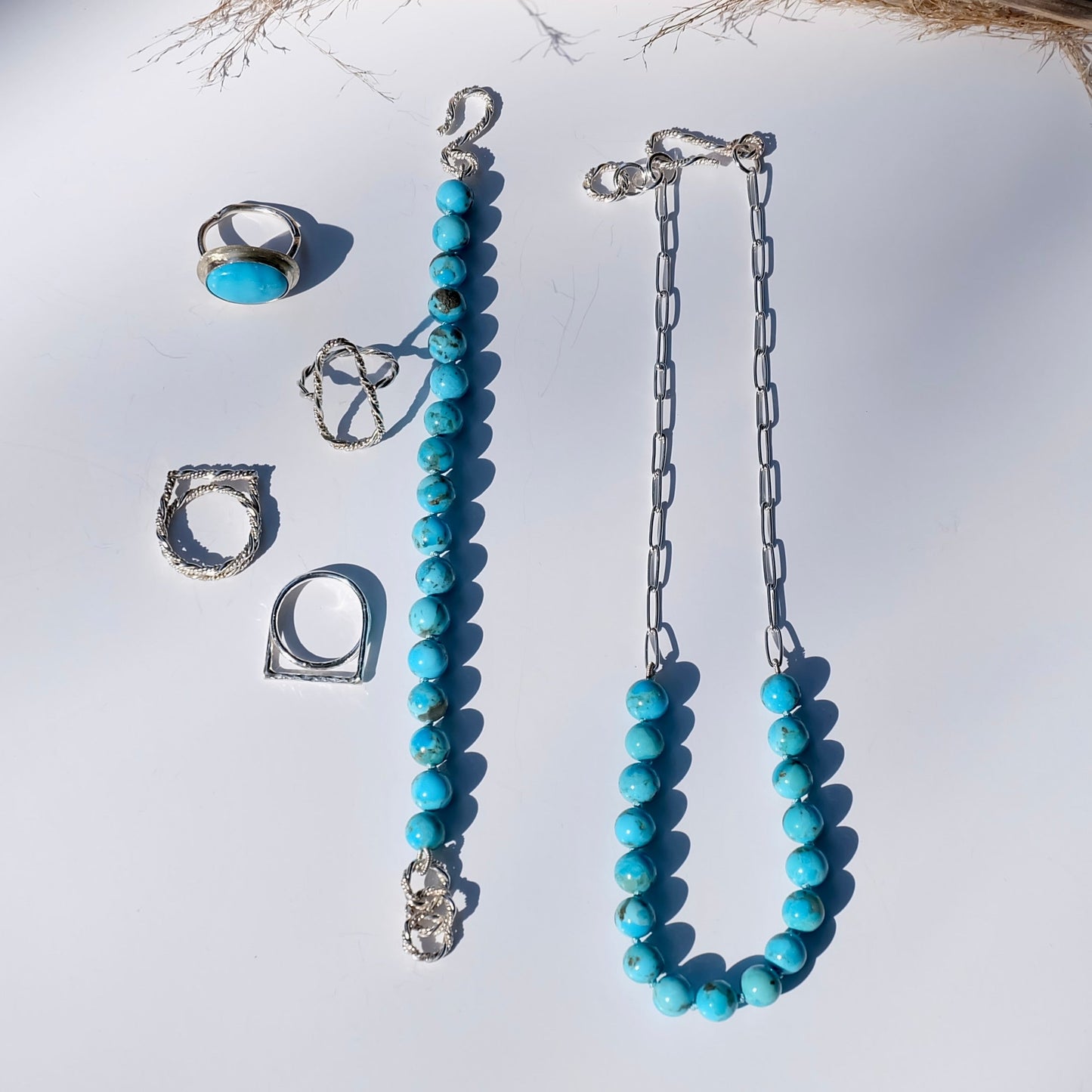 Sterling Silver Paperclip Necklace with Turquoise