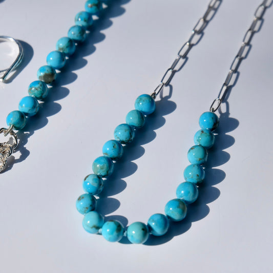 Sterling Silver Paperclip Necklace with Turquoise