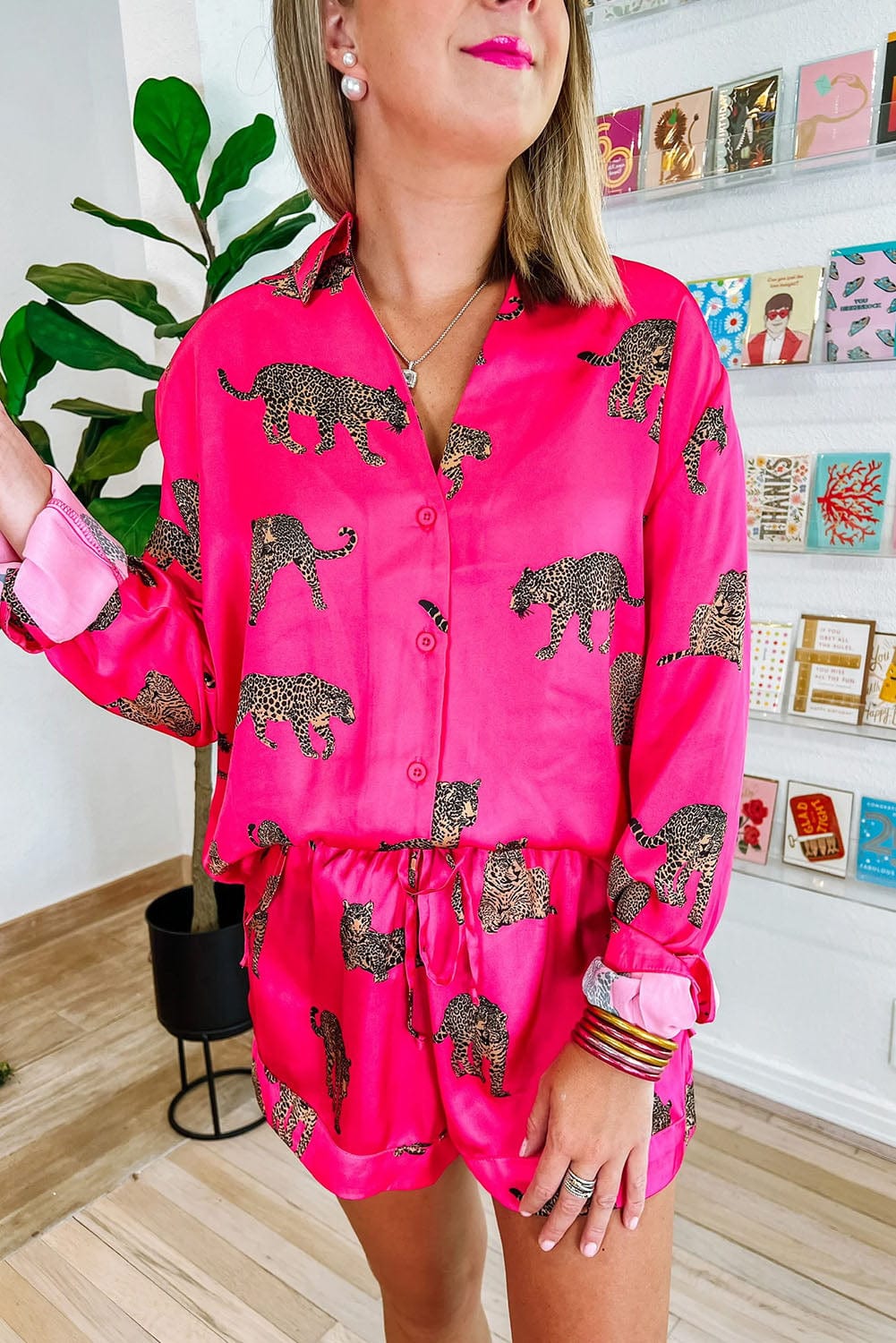 Flirty Pink Cheetah Print Satin Pajamas - Concordia Style Boutique