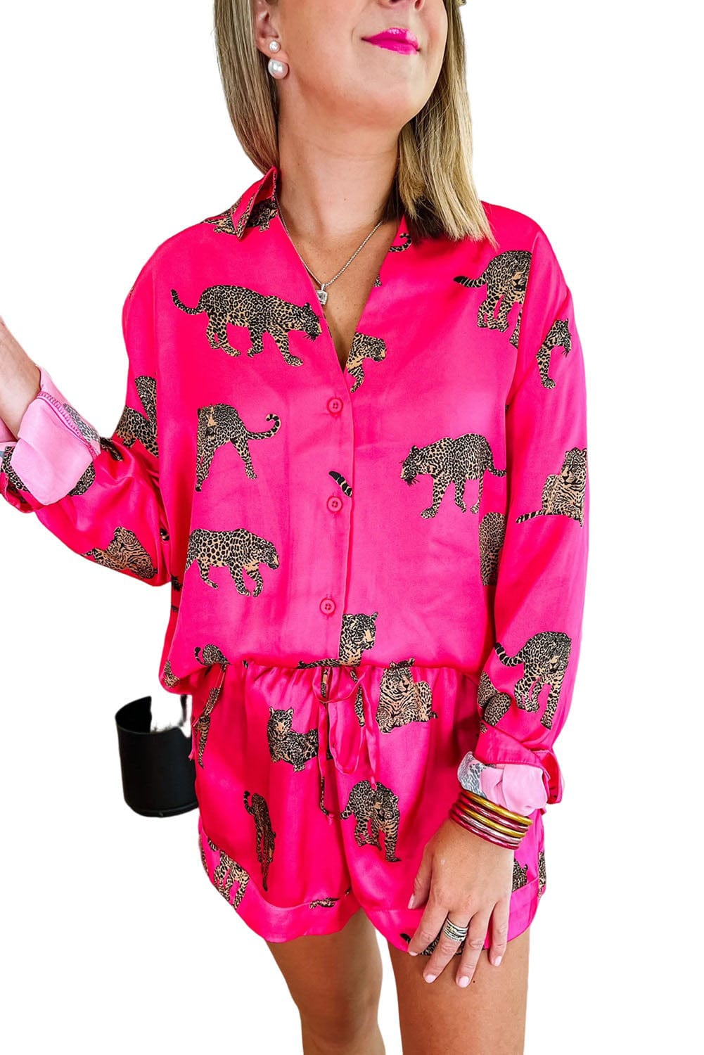 Flirty Pink Cheetah Print Satin Pajamas - Concordia Style Boutique