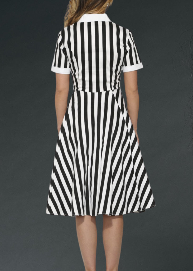 Black and White Striped Gothic Dress - Concordia Style Boutique