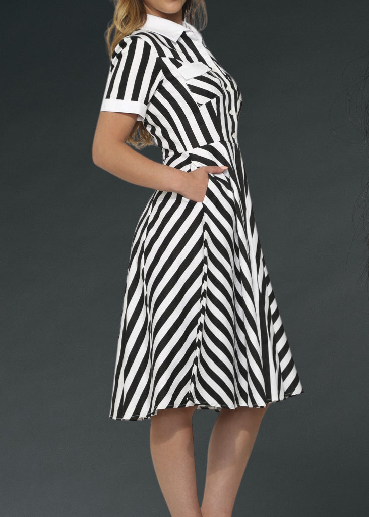 Black and White Striped Gothic Dress - Concordia Style Boutique