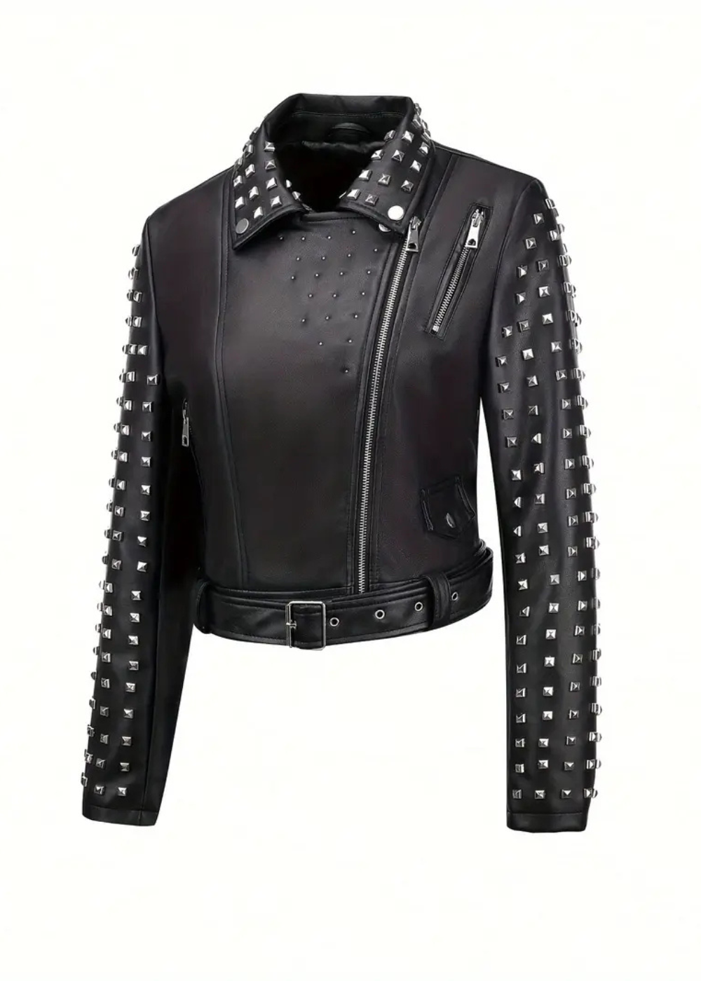 After Party Black Faux Leather All Over Stud Moto Jacket - Concordia Style Boutique