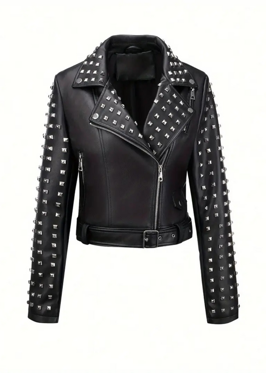 After Party Black Faux Leather All Over Stud Moto Jacket - Concordia Style Boutique