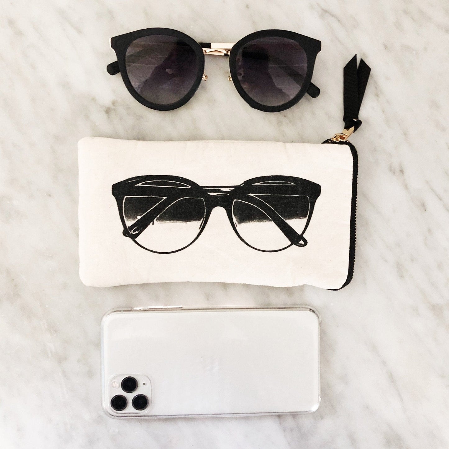 Glasses Case with Outside Pocket, Cream - Concordia Style Boutique