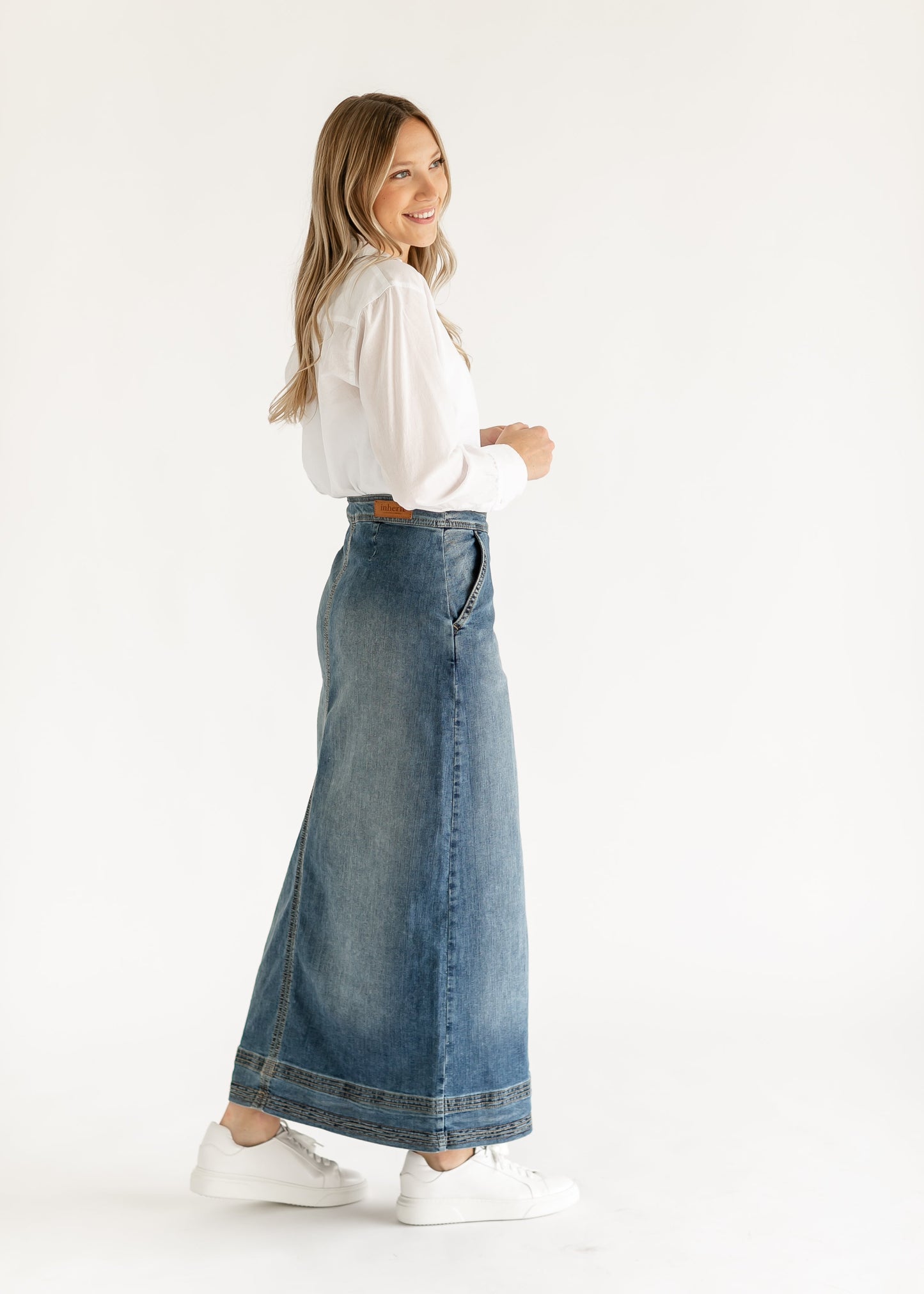 Sutton Side Zip A-line Denim Maxi Skirt - Concordia Style Boutique