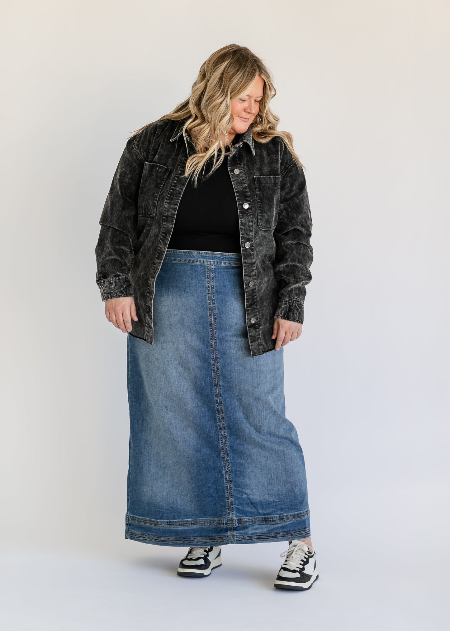 Sutton Side Zip A-line Denim Maxi Skirt - Concordia Style Boutique