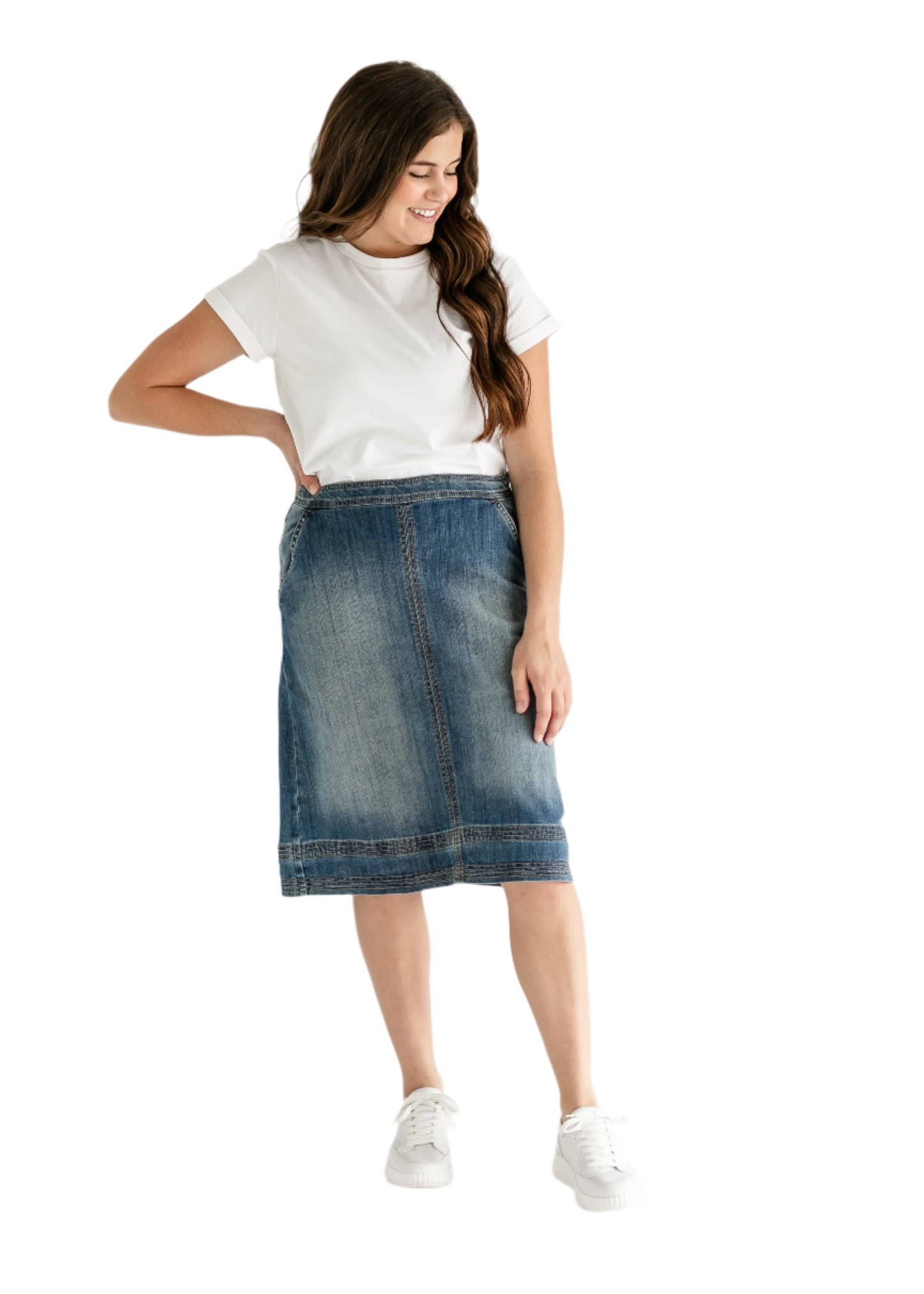 Sutton Side Zip A-line Denim Midi Skirt - Concordia Style Boutique