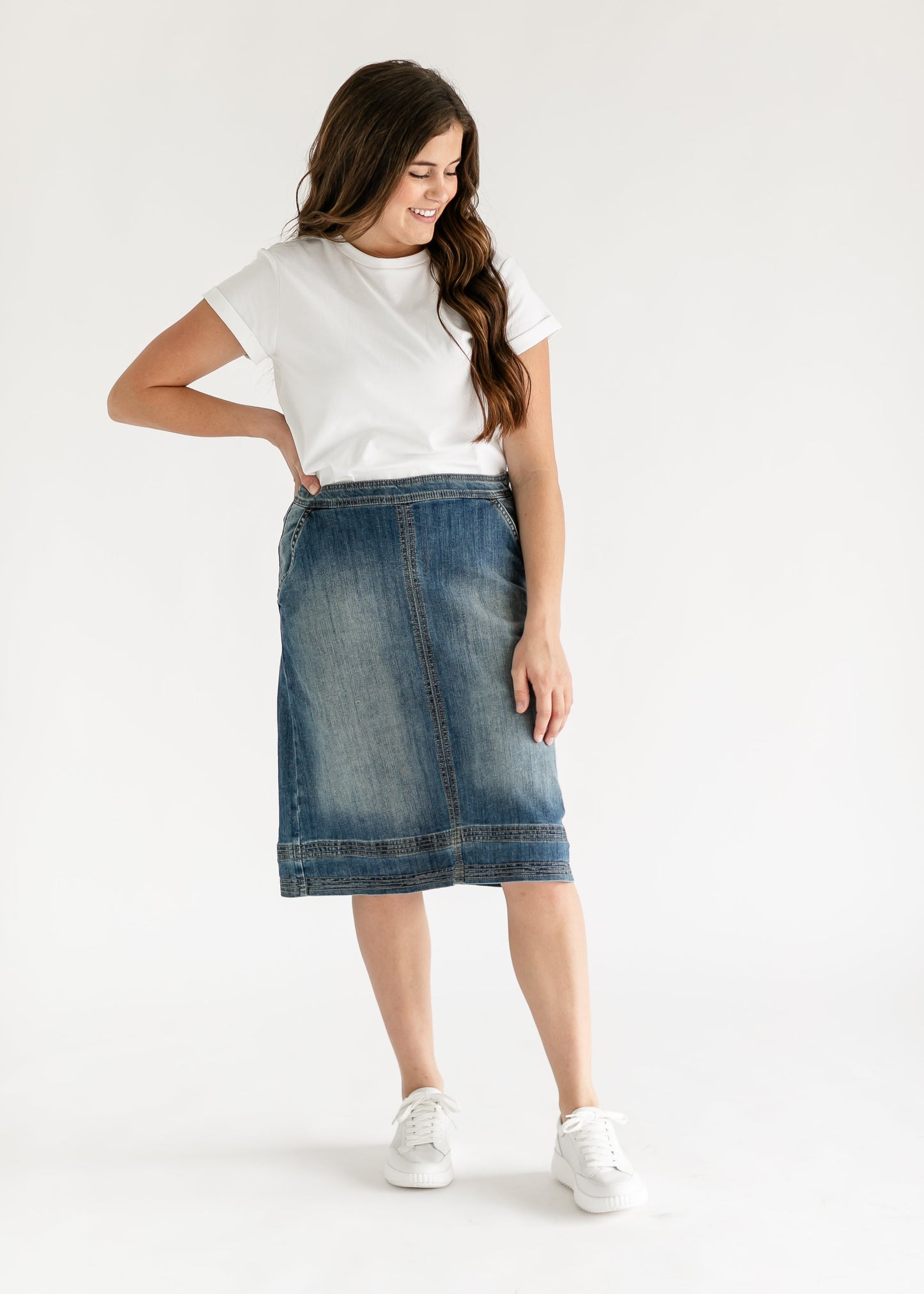 Sutton Side Zip A-line Denim Midi Skirt - Concordia Style Boutique