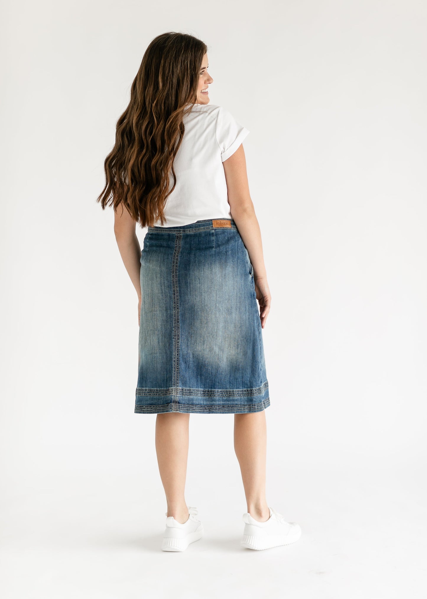 Sutton Side Zip A-line Denim Midi Skirt - Concordia Style Boutique